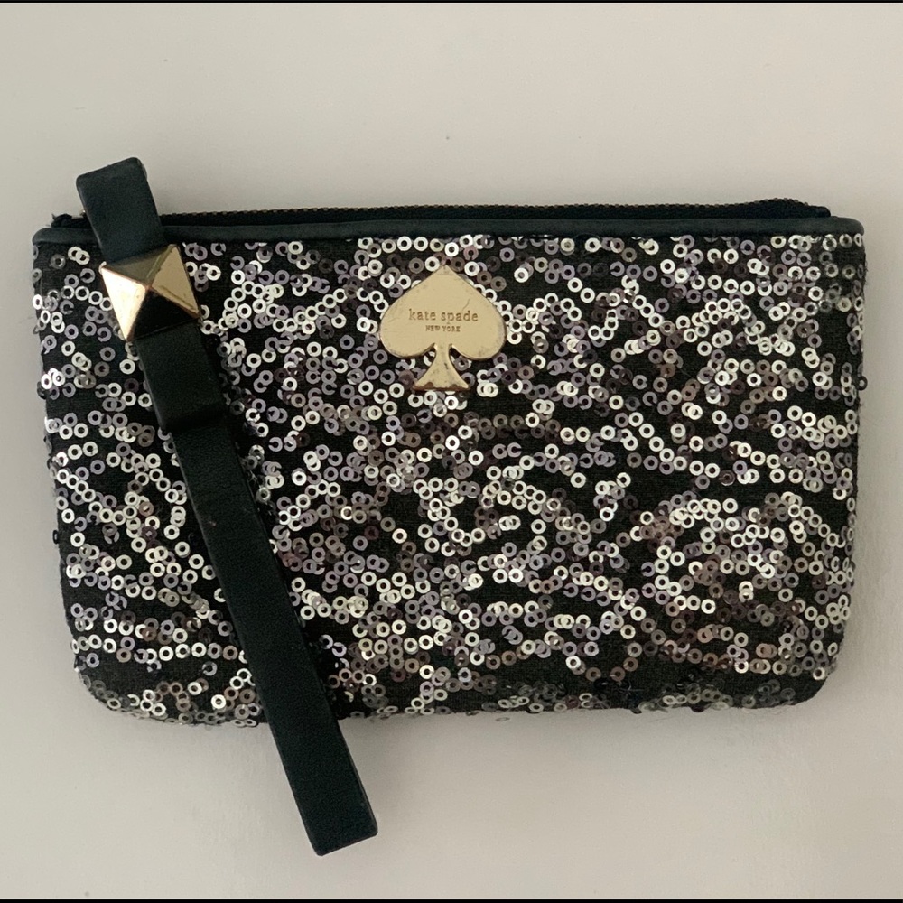 Silver & Dark Charcoal Kate Spade Sequin Wristlet